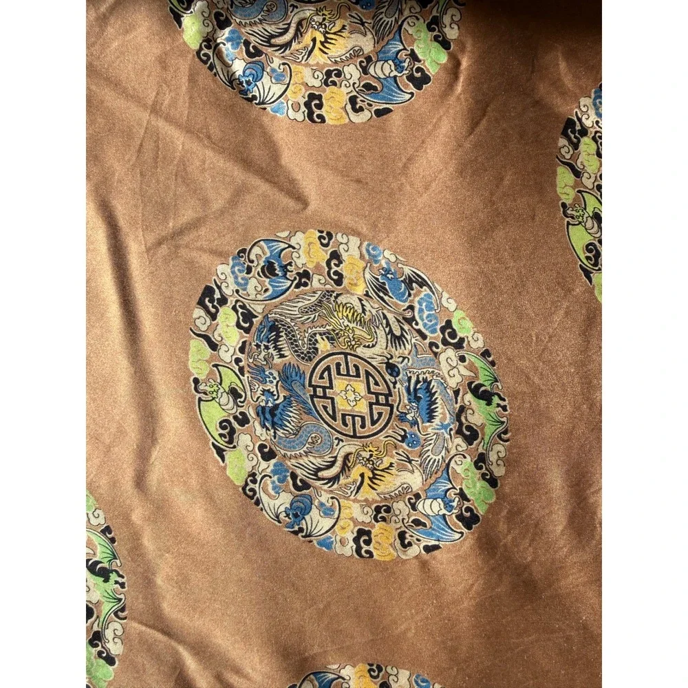 Vintage 100% Silk Chinese‎ Dragon Bat Medallion Duvet Bronze Feng Sui